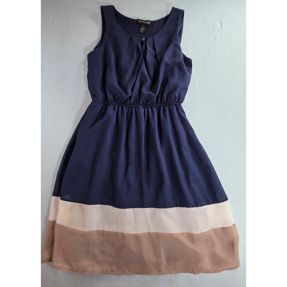 Love Cameron Los Angeles Navy Blue Colorblock Chiffon Dress SD10215 Small